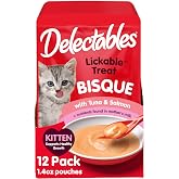 Delectables Lickable Treat Bisque Kitten Wet Cat Treat with Real Tuna &amp; Salmon, Completed &amp; Balanced, Hydrating, Grain-Free, No Fillers, No Added Preservatives, 1.4oz Pouch, 12ct