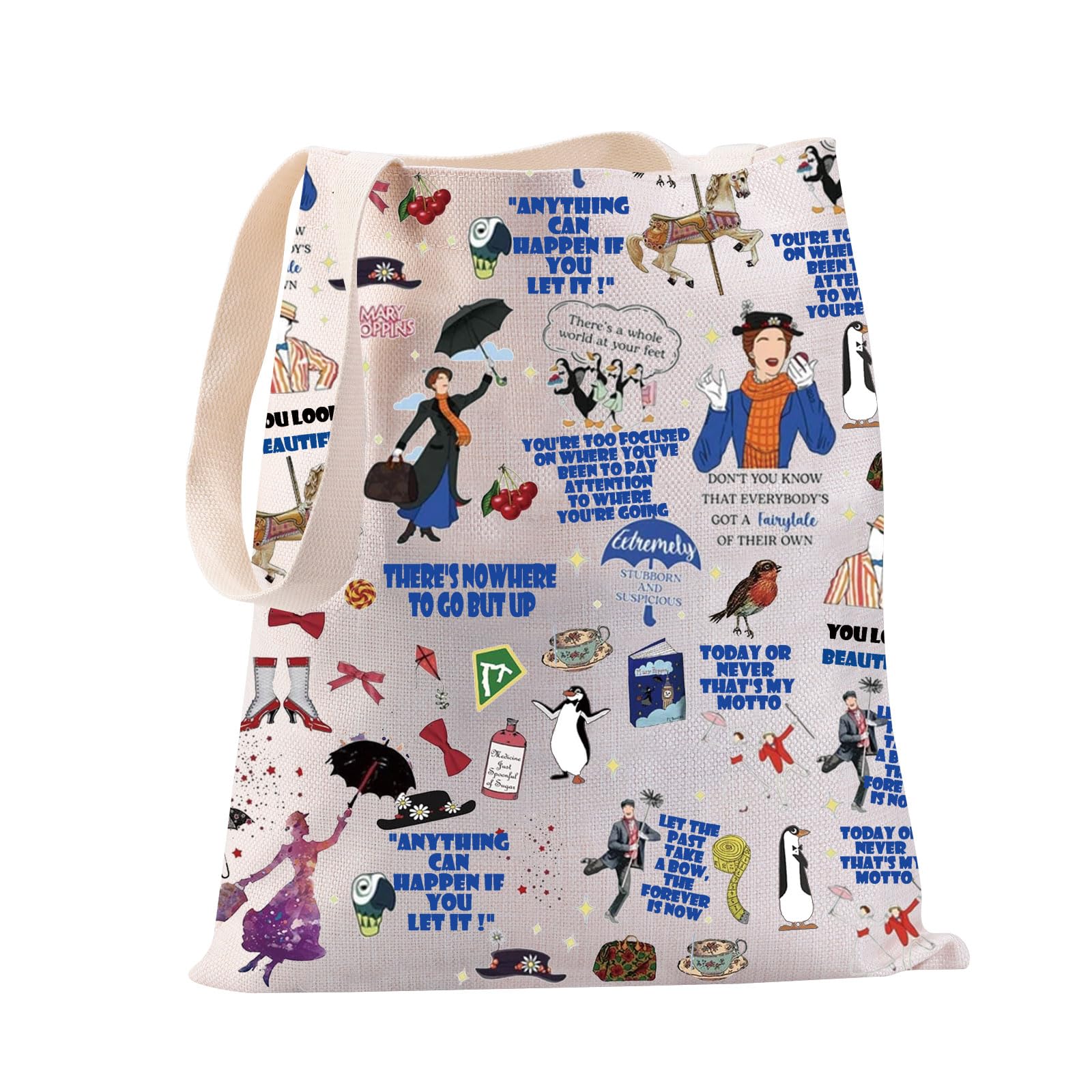 PXTIDY Marry Movie Characters Tote Bag Mary Fans Gift Poppin Umbrella Canvas Tote Bag Mary Musical Lover Gift