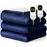 Homemate Electric Heated Blanket Queen Size - 84"x90" Heating Blanket Queen Size Dual Control 1/2/4/6/8 Hours Auto-Off 10 Heat Level Over-Heat Protection Flannel Sherpa ETL Certification