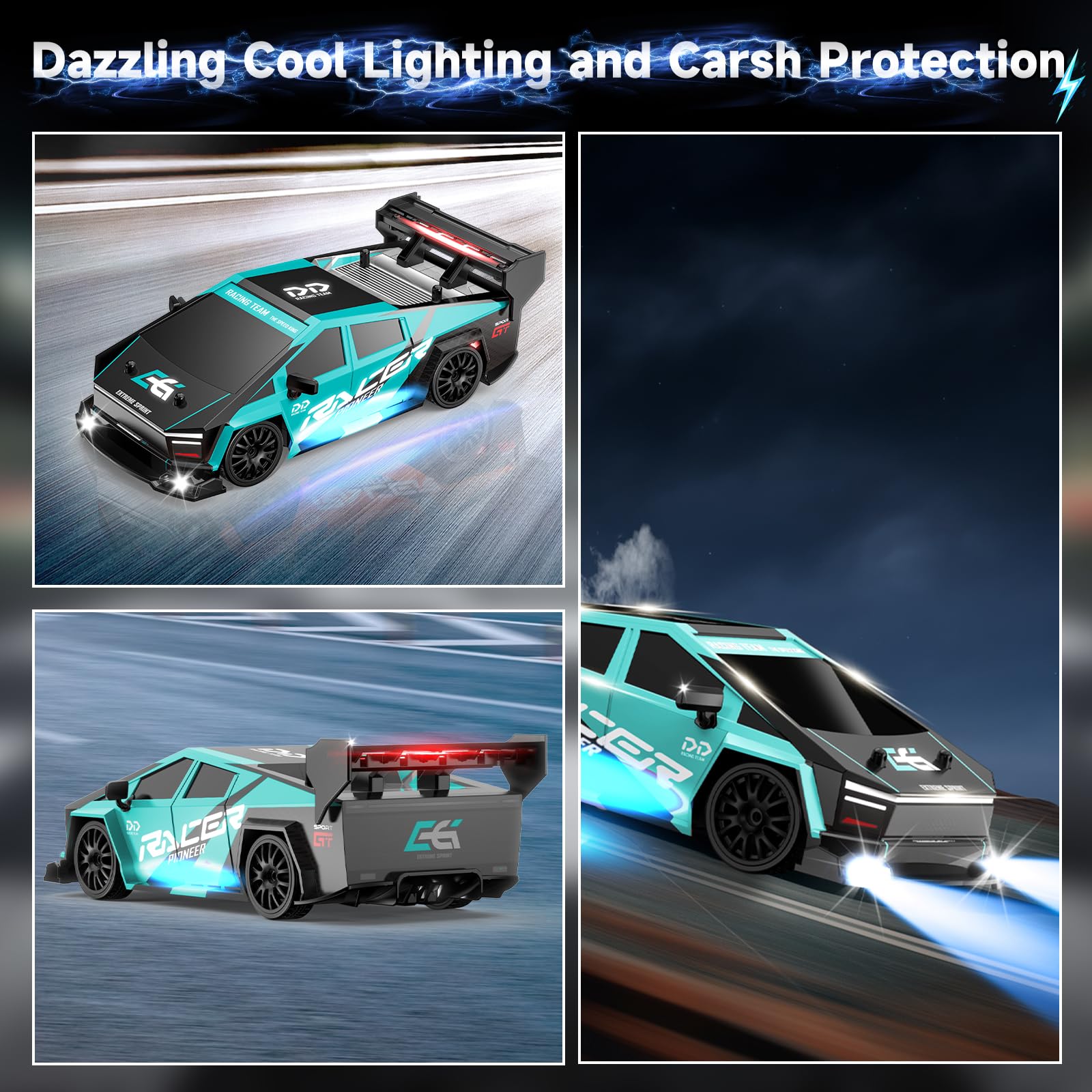 BIAOQINBO Ferngesteuertes Auto Drift, 1:24 RC Drift Car 1000 mAh, 20KM/H, 4WD, 2,4 GHz Ferngesteuert Rennauto, mit LED-Leuchten Rennspielzeug Geburtstagsgeschenke für ab 8 Jahren Kinder (Türkis) 6