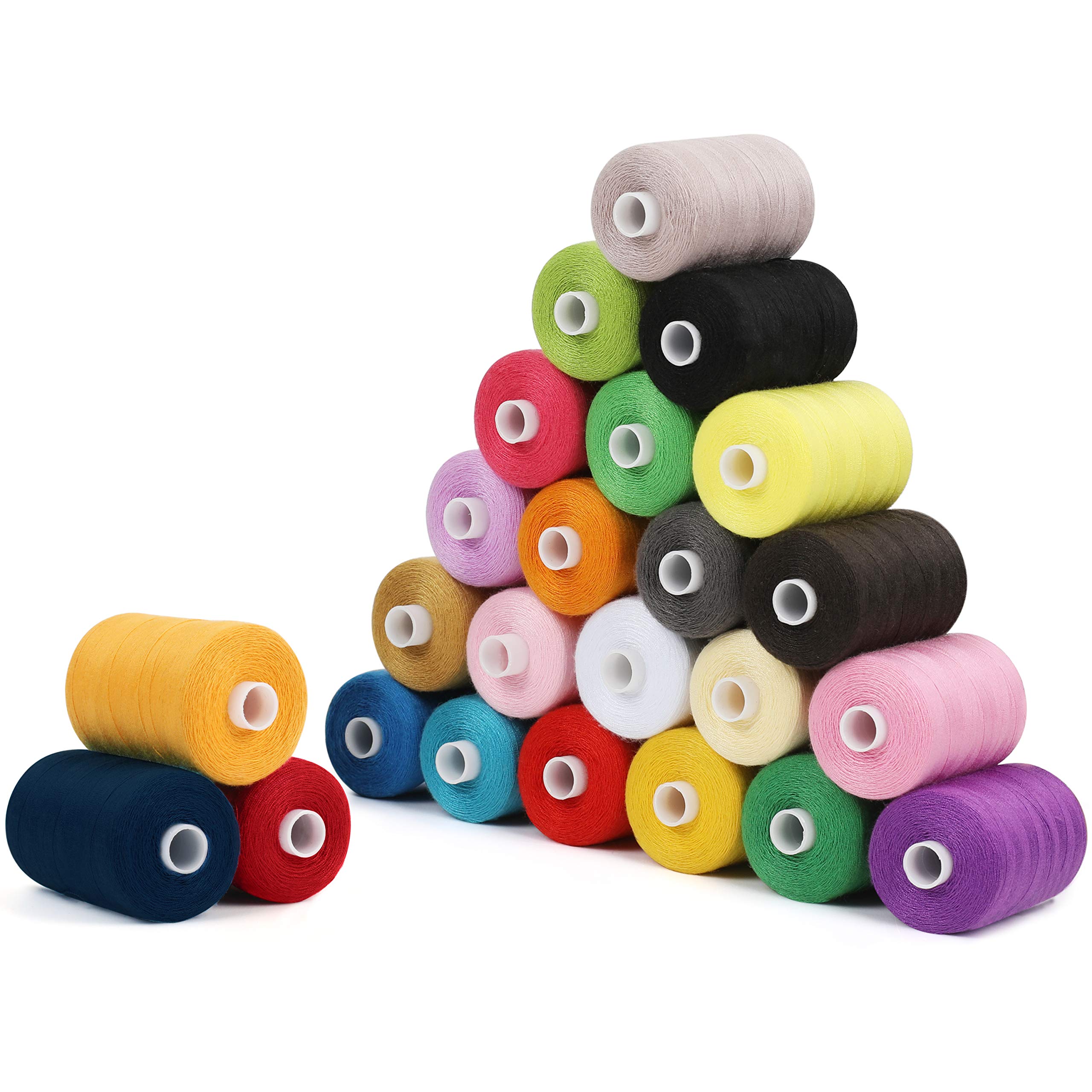 Curtzy Polyester Sewing Machine Thread Spools Set in Assorted Colours (24 Pack) - 6cm/ 2.36 Inch Spools with 914m/1000 Yards of Thread - Bobbin Spool Kit in 24 Colours for Hand and Machine Embroidery