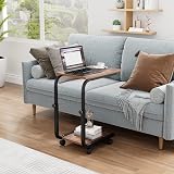 SIMPDIY Adjustable Side Table with Wheels Rustic Brown Heavy Duty Iron view 2