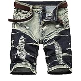 DCDYBBG Men's Ripped Denim Shorts - Distressed Slim Fit Jean Shorts for Men, Casual Straight Fit Summer Ripped Shorts