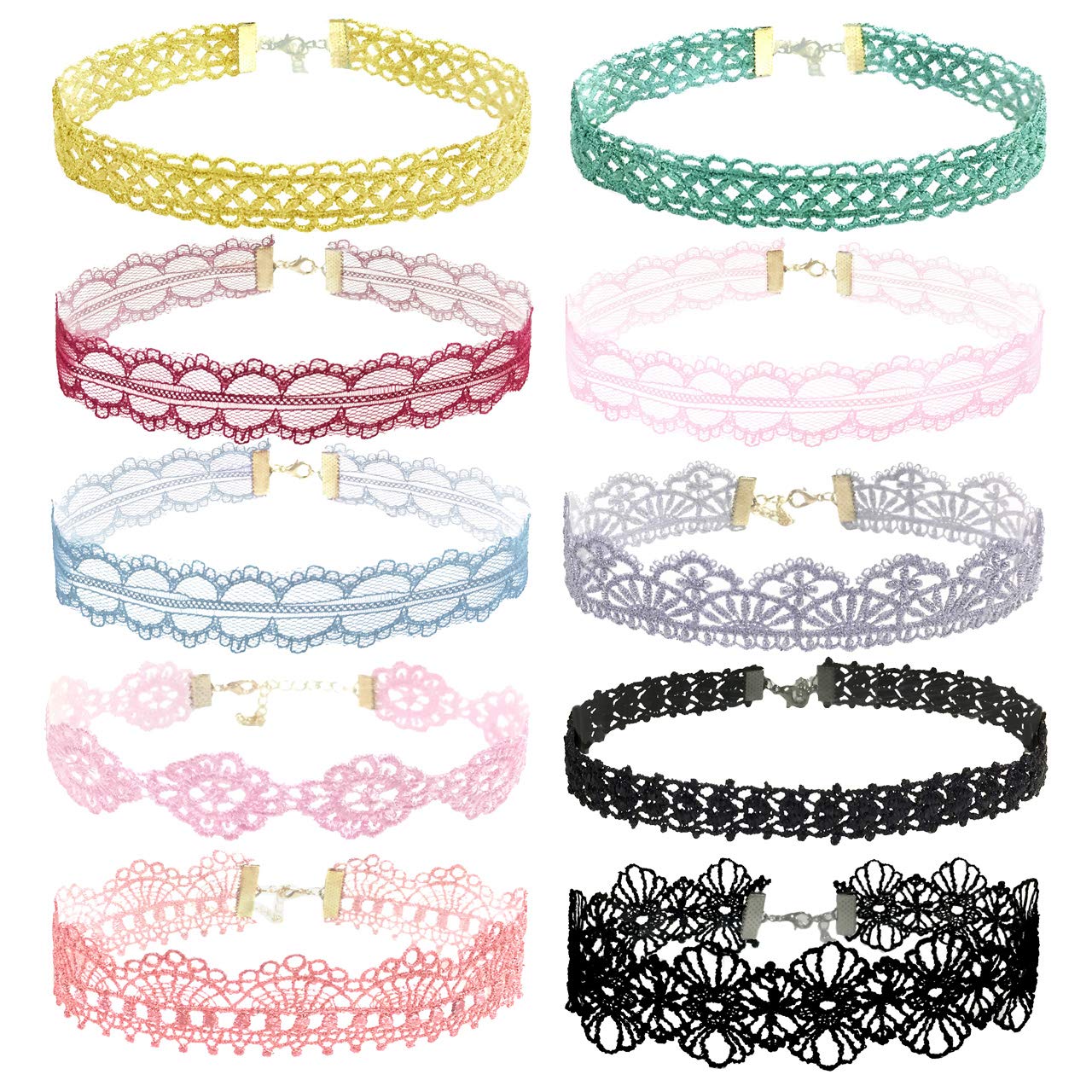 Manfnee Women's 10pcs Lace Choker Necklace Set Gothic Tattoo Elegant Chocker Collar