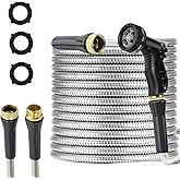 AnyEasy Stainless Steel Garden Hose 75ft Heavy Duty Metal Water Hoses with 10 Function Water Hose Nozzles for Yard Outdoor