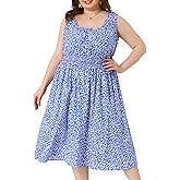 Agnes Orinda Plus Size Dress for Women Square Neck Sleeveless Floral Flowy Stretchy Waist Midi Summer Dresses