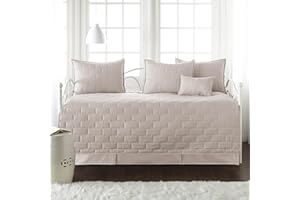Southshore Fine Living, Inc. Twin Daybed Comforter Set, 6-Piece Twin Bedding Set with Daybed Cover, 3 Pillow Shams, Bed Skirt, Throw Pillow - Day Bed Quilt Set, Brickyard Bone