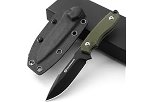 DRACHENADER Small Fixed Blade Knife with Sheath BET, Full Tang D2 Steel EDC Tool with Green G10 Handle, Horizontal & Vertical