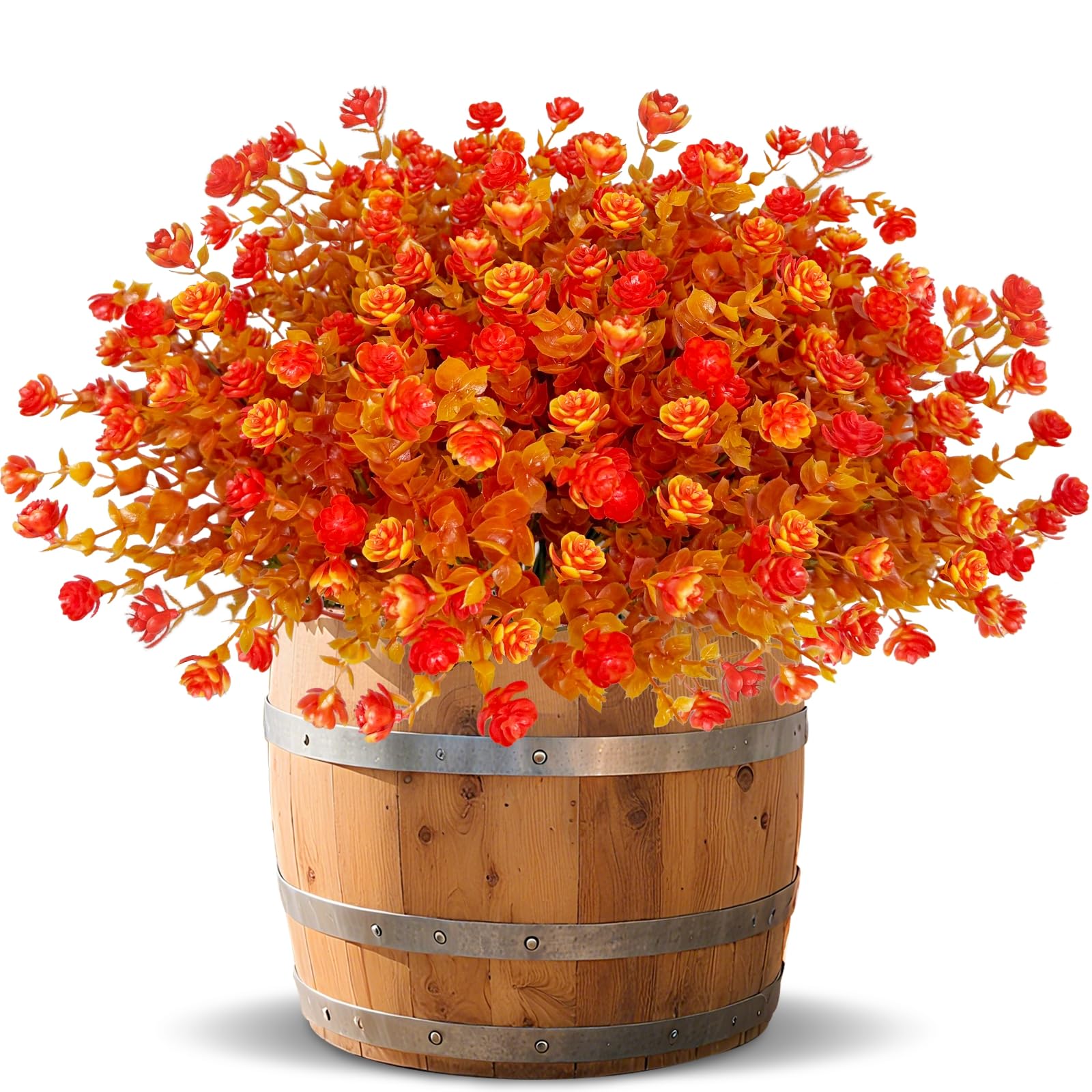 Photo 1 of 12 Bundles Artificial Fall Flowers for Outdoors Fall Thanksgiving Decorations, UV Resistant Fake Mums Faux Fall Plants Plastic Greenery Shrub Home Porch Gardens Autumn Decor(Brown Eucalyptus Flower)