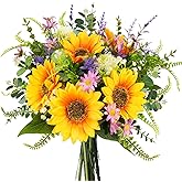 HUAESIN Sunflowers Artificial Flowers Bouquets Spring Flowers Artificia Fake Wildflowers Silk Cemetery Flowers Arrangements for Home Kitchen Office Table Centerpieces Wedding Party Grave Decor