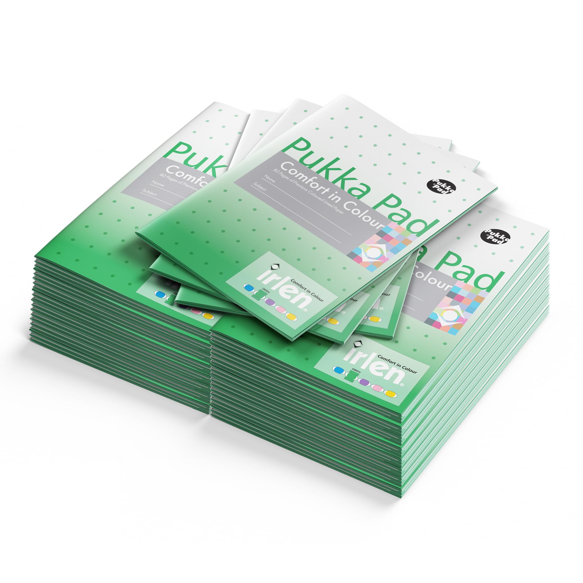 Pukka Pad Irlen A5 Exercise Book – Pack of 40 Staple Bound Notebooks with 80 Pages, 40 Sheets of 80GSM Paper – Designed with Guidance from the Irlen Institute to Help with Visual Processing – Green