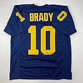 Facsimile Autographed Tom Brady Michigan Blue Reprint Laser Auto College Football Jersey Size Men's XL