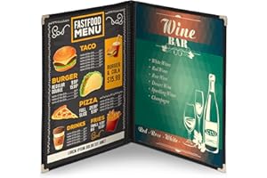 30 Pack of WeChef Food Menu Cover 2 Page 4 View Fold Fit 8.5X11 inch Paper Transparent Cafe Bar Restaurant Black