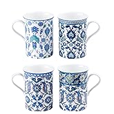 Grace Teaware Bone China Coffee Tea Mugs 9-Ounce, Set of 4 Assorted (Blue Mediterranean)