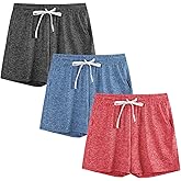 Shouldin 3-Pack Kids/Girls/Teen Girls Athletic Shorts Quick Dry High Waisted Running Shorts with Pockets (5-18 Years)
