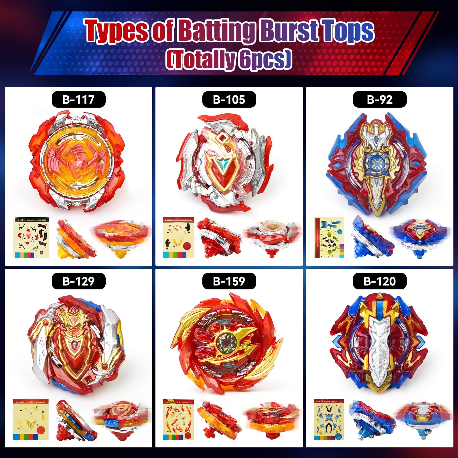 Bay Blade 17.8 Inch Large Stadium with 6 Burst Spinning Tops Launcher Set for Kids Ages 6+,Christmas and Birthday Gifts for Kids