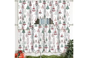Remagr Christmas Kitchen Curtains 3 Pieces Set Christmas Tree Window Curtains and Valance for Kitchen Home Bedroom Living Room Cafe Windows 60'' x 36'' Valance & 36'' x 30'' x 2 Panels
