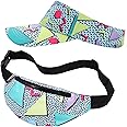 2 Pcs 80s 90s Fanny Pack Sun Visor Hat Waist Bag 80s 90s Outfit Retro Summer Sports Party Fashion Accessories for Men Women (Green)