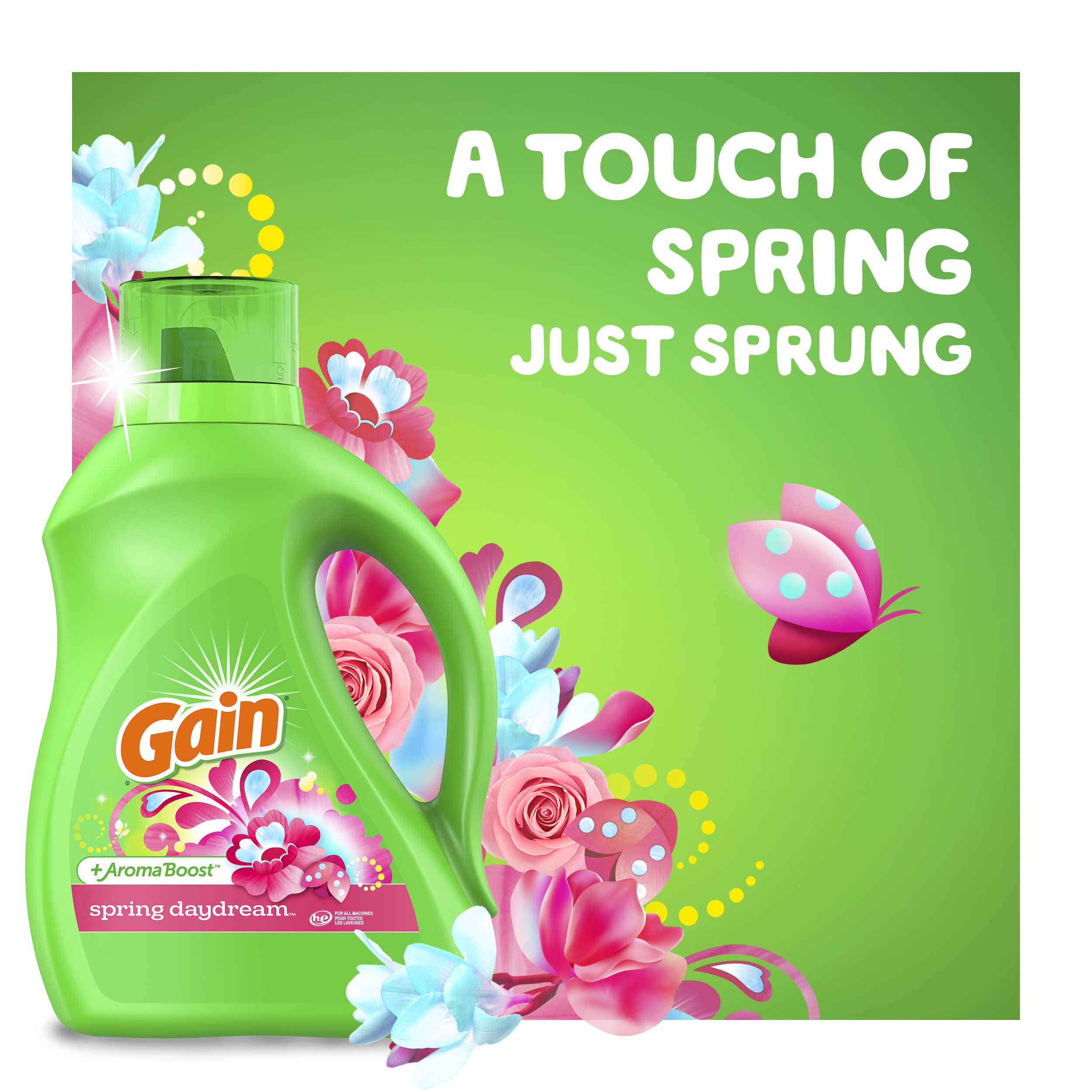 Gain Aroma Boost Liquid Laundry Detergent Spring Daydream Scent 107 Loads 154 fl oz HE Compatible