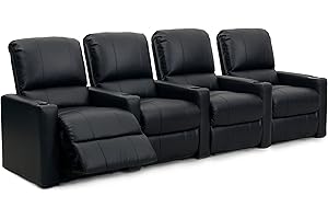 Octane Seating Octane Charger XS300 Leather Home Theater Recliner Set (Row of 4), Black