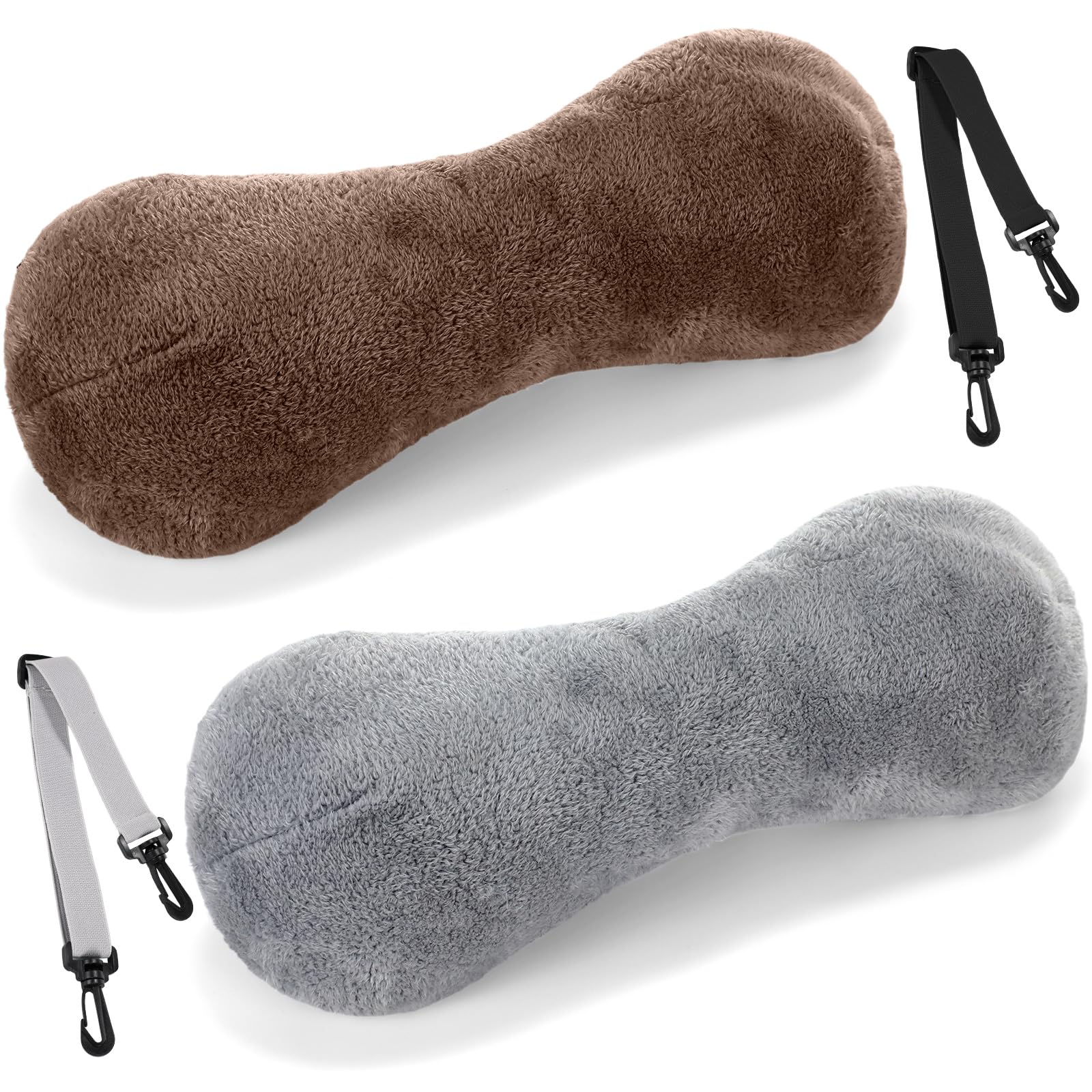 Photo 1 of Colingmill 2 Pcs Neck Pillow for Recliner Headrest Pillow Bone Shaped Chair Plush with Adjustable Strap Neck Support and Pain Relief Curve Head Cushion for Car Travel Airplane (Grey and Brown)