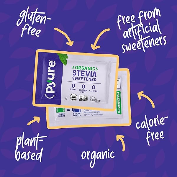PYURE ORGANIC STEVIA PACKETS | ZERO CALORIE SWEETENER FOR COFFEE, AND BAKING | GRANULATED STEVIA SUGAR SUBSTITUTE | PLANT-BASED, KETO, DIABETIC & PALEO FRIENDLY | USDA ORGANIC, NON-GMO | 80 PACKETS