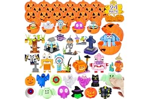 Adisher Halloween Party Favors,12Pcs Mochi Squishy 12Pcs Halloween Building Blocks and 24Pcs Pumpkin Boxes, Halloween Goodie Bag Fillers Halloween Classroom Prizes Trick or Treat Halloween Favors