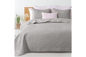 Exclusivo Mezcla 3-Piece Queen Size Quilt Set with Pillow Shams, Basket Quilted Bedspread/Coverlet/Bed Cover(96x90 Inches, Light Grey) -Soft, Lightweight and Reversible