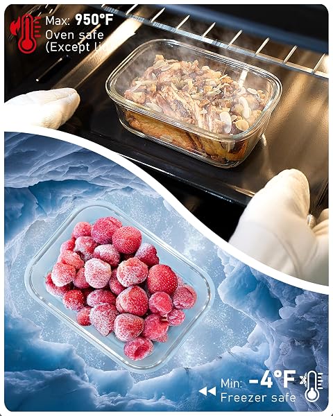 BOROHOUSE 2-PACK GLASS FOOD STORAGE CONTAINERS WITH TEMPERED LIDS (630ML/2.7CUP) – AIRTIGHT SNAP LOCK, MICROWAVE & OVEN SAFE (-4℉~ 950°F), FREEZER TO BAKING DISH, BPA-FREE, GIFT BOX (GRAY)