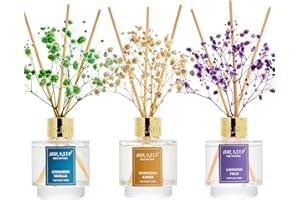 Airkeep Reed Diffuser Set of 3, Cinnamon Vanilla Lavender Field Moroccan Amber Oil Reed Diffusers for Bedroom Living Room Off