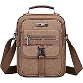 WITZMAN Crossbody Bag for Men Canvas Messenger Bags Vintage Man Purse Small Casual Shoulder Bag for Work Traveling(A8014 Brown)
