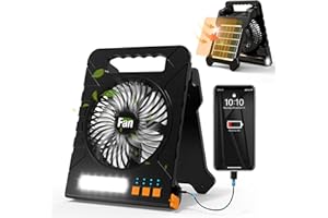 TREKKINGLAMB Solar Powered Fan for Camping, 4000mAh Portable Table Fan with LED Lantern, Flashlight, Battery Operated, 4 Speeds Powerful Wind and 4 Timers, for Workbench, Picnic, Hurricane, Fishing