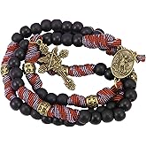 Nazareth Store Paracord Rosary Necklace 8mm Black Beads Antique Bronze Strong Rugged Corded Catholic Rosary with St.Michael Medal & Cross Crucifix