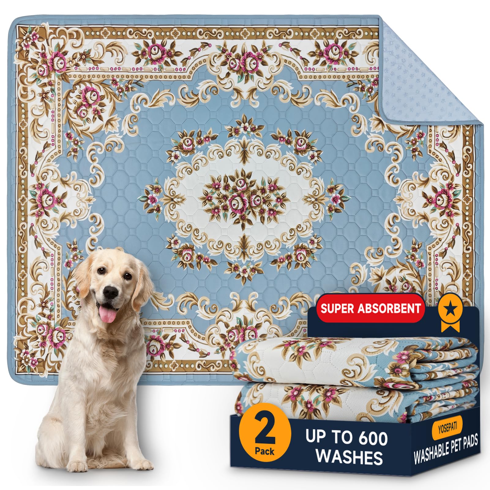 YOSEPATI Washable Pee Pads for Dogs,2 Pack Reusable Puppy Pads with Pheromones, 2026 Upgraded PuppyPad 36"x48" Super Absorbent Waterproof Pet Training Pads, Non-Slip Potty Pads for Crate,Floor,Sofa