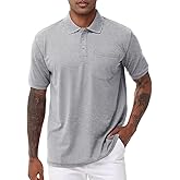 TIHEEN Men's Big & Tall Moisture Wicking Performance Golf Polo Shirt with Pocket Short Sleeve