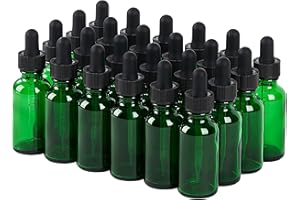SprayDroplet 24 Pcs, 1oz Glass Dropper Bottle, Leakproof Tincture Bottles with Dropper, Green Reusable Eye Dropper Bottle for All Kinds of Liquids (Green, 1oz-24pcs)