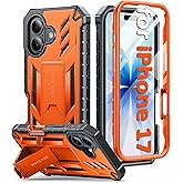 FNTCASE for iPhone 17 Phone Case: Military Grade Drop Proof Protection Mobile Cover with Kickstand | Matte Textured Rugged Shockproof TPU | Protective Sturdy Phone Case - 6.3 inch Orange