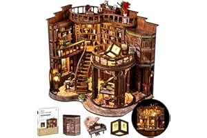 SUNNINO Book Nook Kits for Adults, DIY Miniature Dollhouse Kit 3D Wooden Puzzles for Adults and Beginners with Led Light, Boo