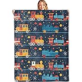 MIEPOS Vintage Train Throw Blanket - 50x60in,Ultra Soft, Cozy Lightweight Flannel,Railroad Print Retro Dark Blue Blankets - Gifts for Kids Boys,for Couch Travel,Home Living Room Decor