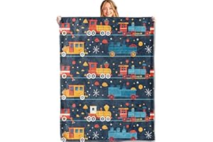 MIEPOS Vintage Train Throw Blanket - 50x60in,Ultra Soft, Cozy Lightweight Flannel,Railroad Print Retro Dark Blue Blankets - Gifts for Kids Boys,for Couch Travel,Home Living Room Decor