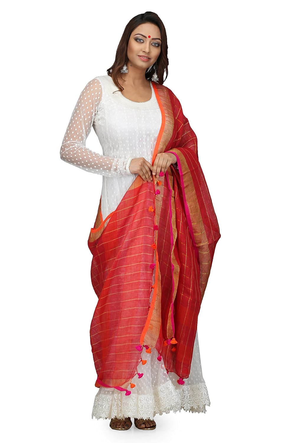 the weave traveller handloom hand woven women's girl's pure zari check dupatta