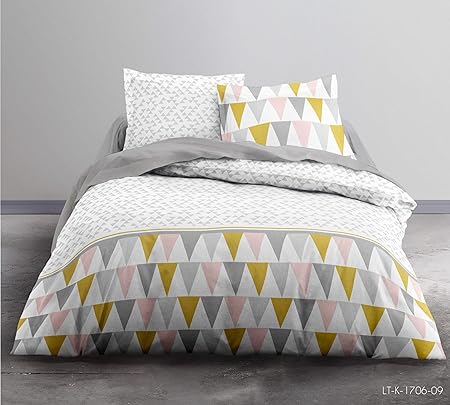 Today Parure 100 Coton 57 Fils Blancgris Clairjaune Moutarde 220x240