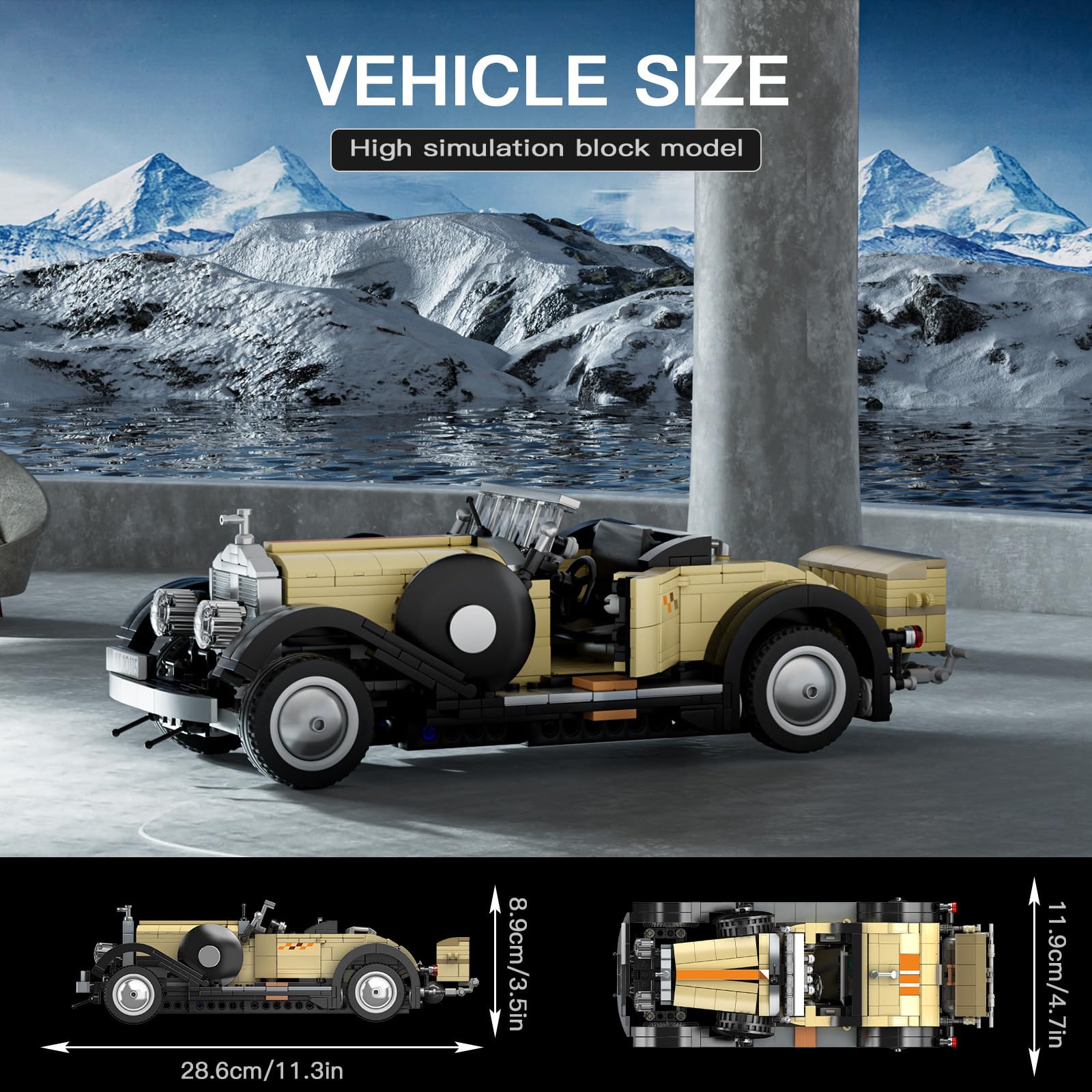 Mould King 10115 Technik Oldtimer Klemmbausteine Klassische Retro Vintage Oldtimer Sportwagen Bausteine Modellauto Sammlerauto Bausätze für Fans Erwachsene(897 Teile) 2