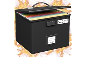 ROSONG Fire Proof File Box for Documents - Portable Fireproof Document Organizer Box with Handle Waterproof Safe Locking Folder Storage with Lid