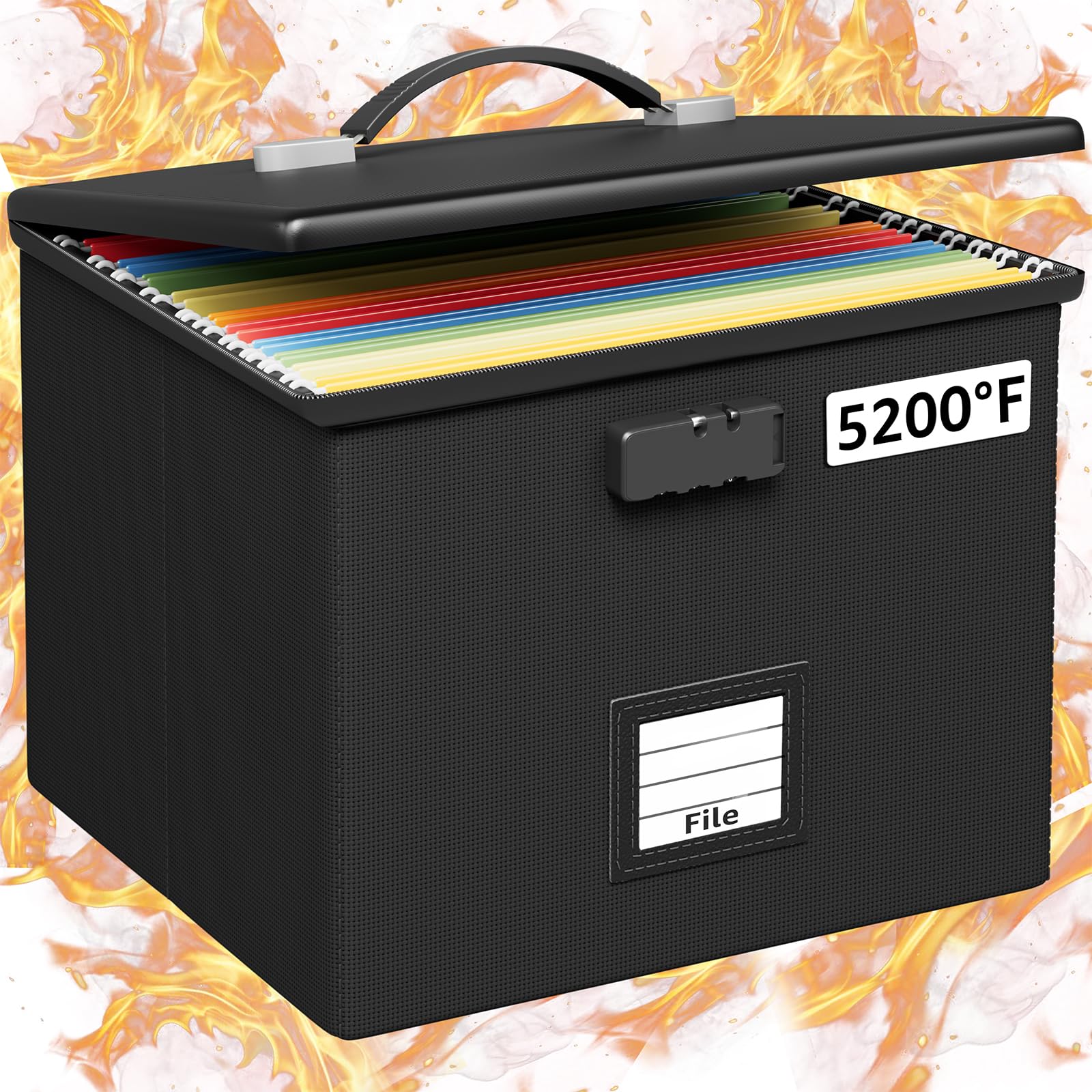 Photo 1 of Fire Proof File Box for Documents - Portable Fireproof Document Organizer Box with Handle Waterproof Safe Locking Folder Storage with Lid