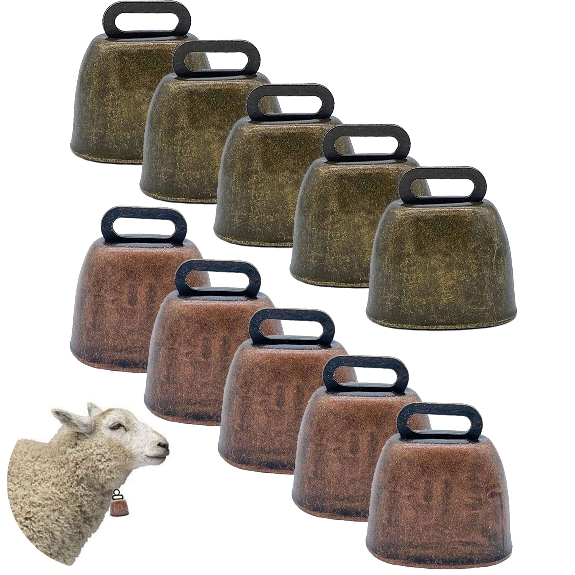 SEABABOO Pack of 10 Cow Horse Sheep Willow Copper Cow Sheep Bells Vintage Bronze Bells for Doors Copper for Dogs Goat Cow Horse