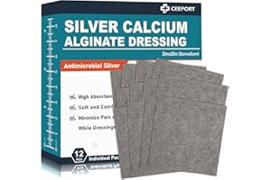 Ceeport 2 "x 2" Ag Silver Calcium Alginate Wound Dressing Pads, 12 Individual Pack Highly Absorbent Painless Removal Dressing, Soft Silver Dressings for Wound Care, Non-Stick Gauze Pads for Wounds