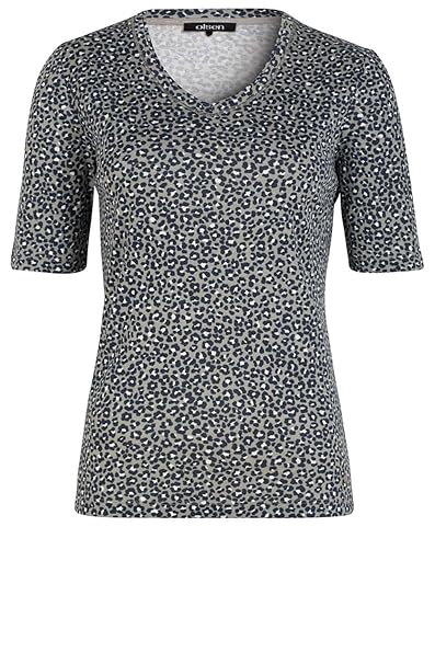 Grey t-shirt v neck leopard polka dots black