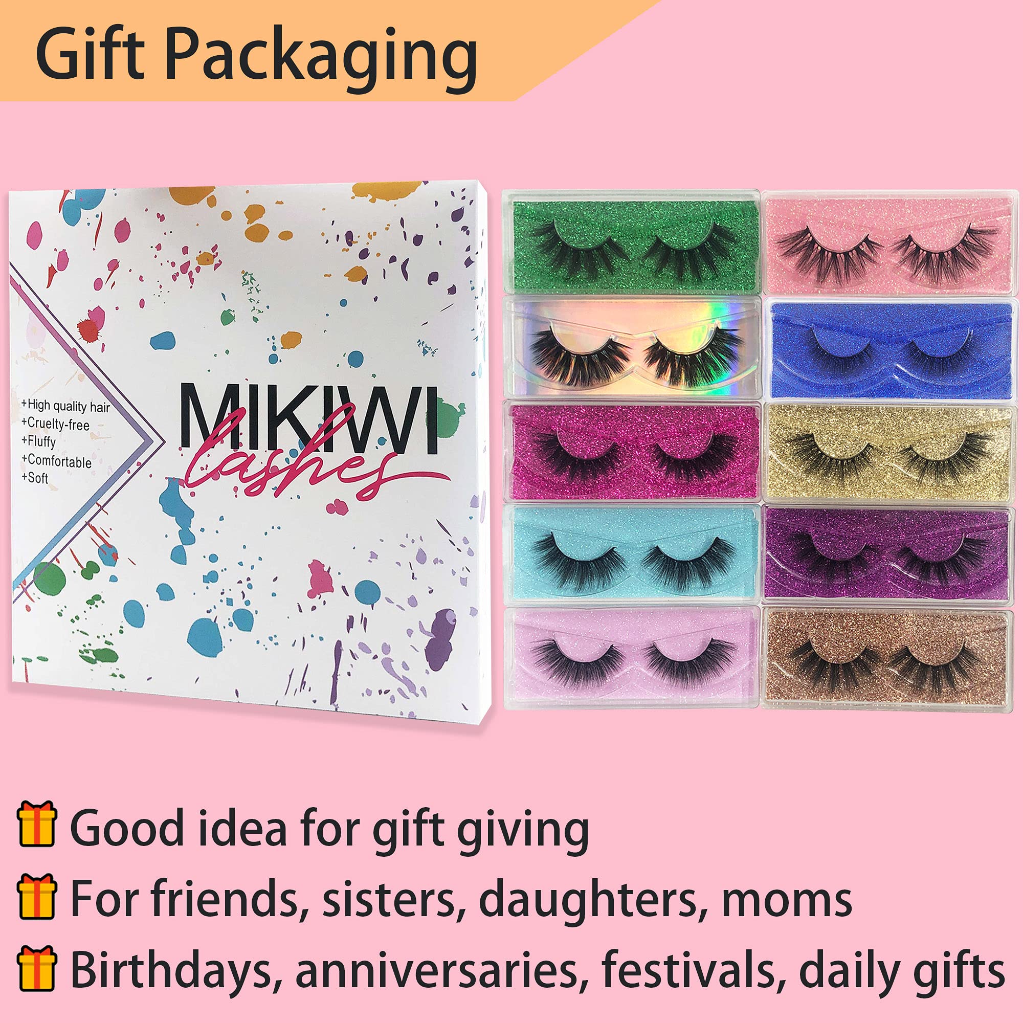 mikiwi False Eyelashes MIKIWI 10 Pack Lahes, 12-20mm Wholesale 5D Fake Mink lashes, Fuffy Natural Volume eye Lashes, individual package Faux Mink EyeLashes