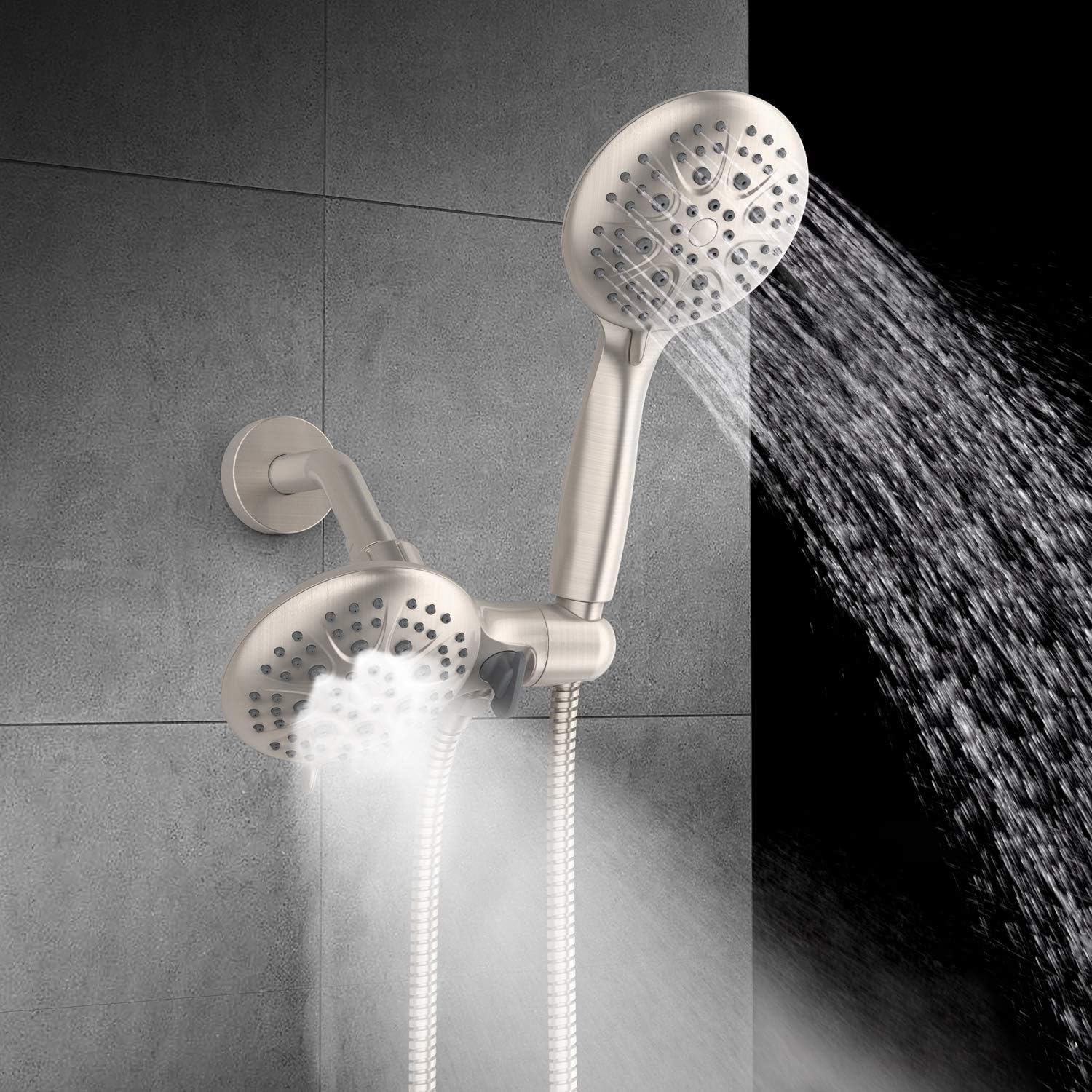 SR SUN RISE Shower System with Handheld Showerhead & Rain Shower Combo Set. High Pressure 35-Function Dual 2 in 1 Shower Faucet with Valve, Patented 3-Way Water Diverter in All-Brushed Nickel - - 